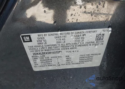 2017 Chevrolet Equinox Premier from USA, damaged, VIN 2GNALDEK9H1537227